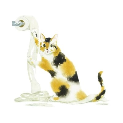 Calico Cat And Toilet Paper by Alexey Dmitrievich Shmyrov - Print - Image 0