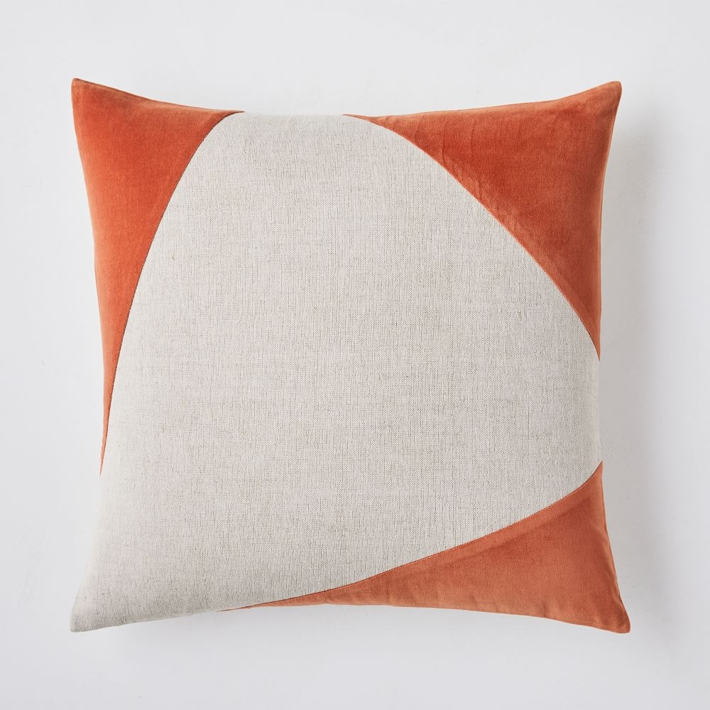 Cotton Linen + Velvet Corners Pillow Cover, 24"x24", Copper, Set of 2 - Image 0