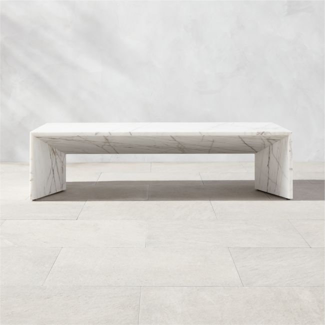 Ilise 50" White Marble Indoor/Outdoor Coffee Table - Image 0