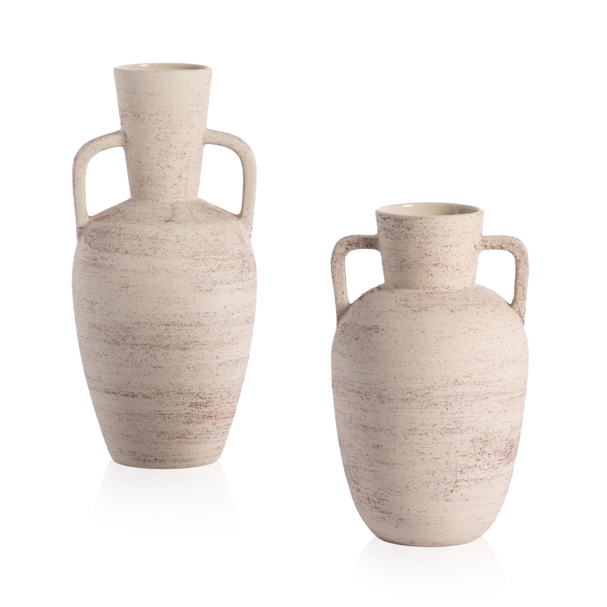 Pima Vases, Set Of 2 - Distressed Cream - Image 1