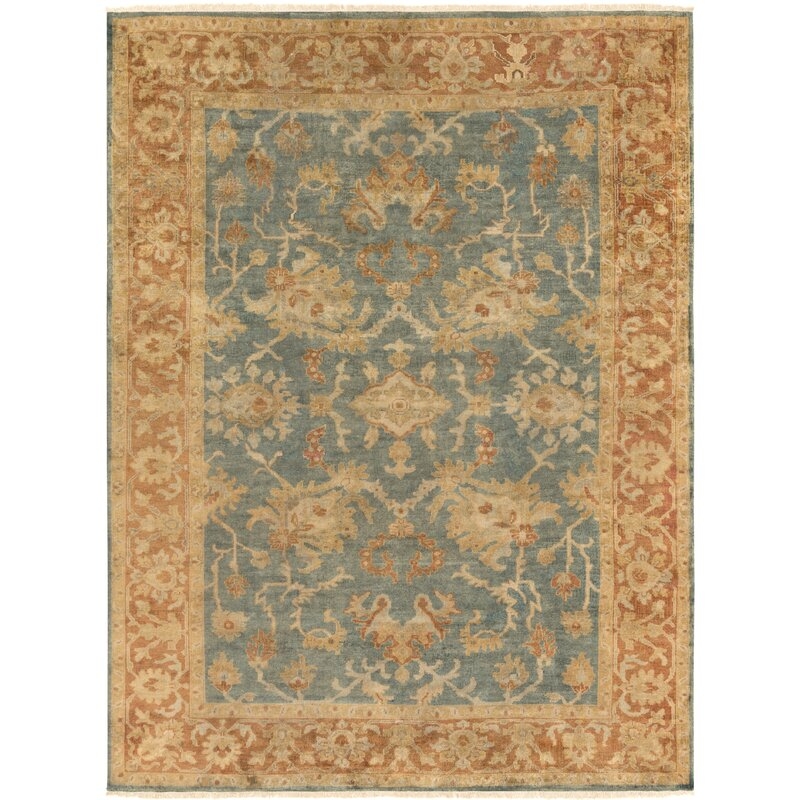 Surya Hillcrest Hand-Knotted Wool Teal Area Rug Rug Size: 3'6" x 5'6" - Image 0
