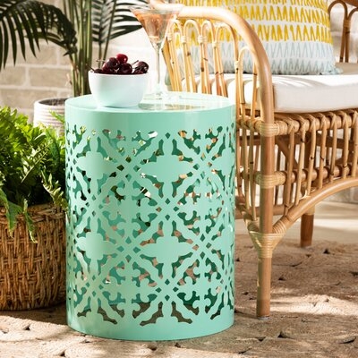 Bromfield Modern And Contemporary Aqua Finished Metal Outdoor Side Table - Image 0