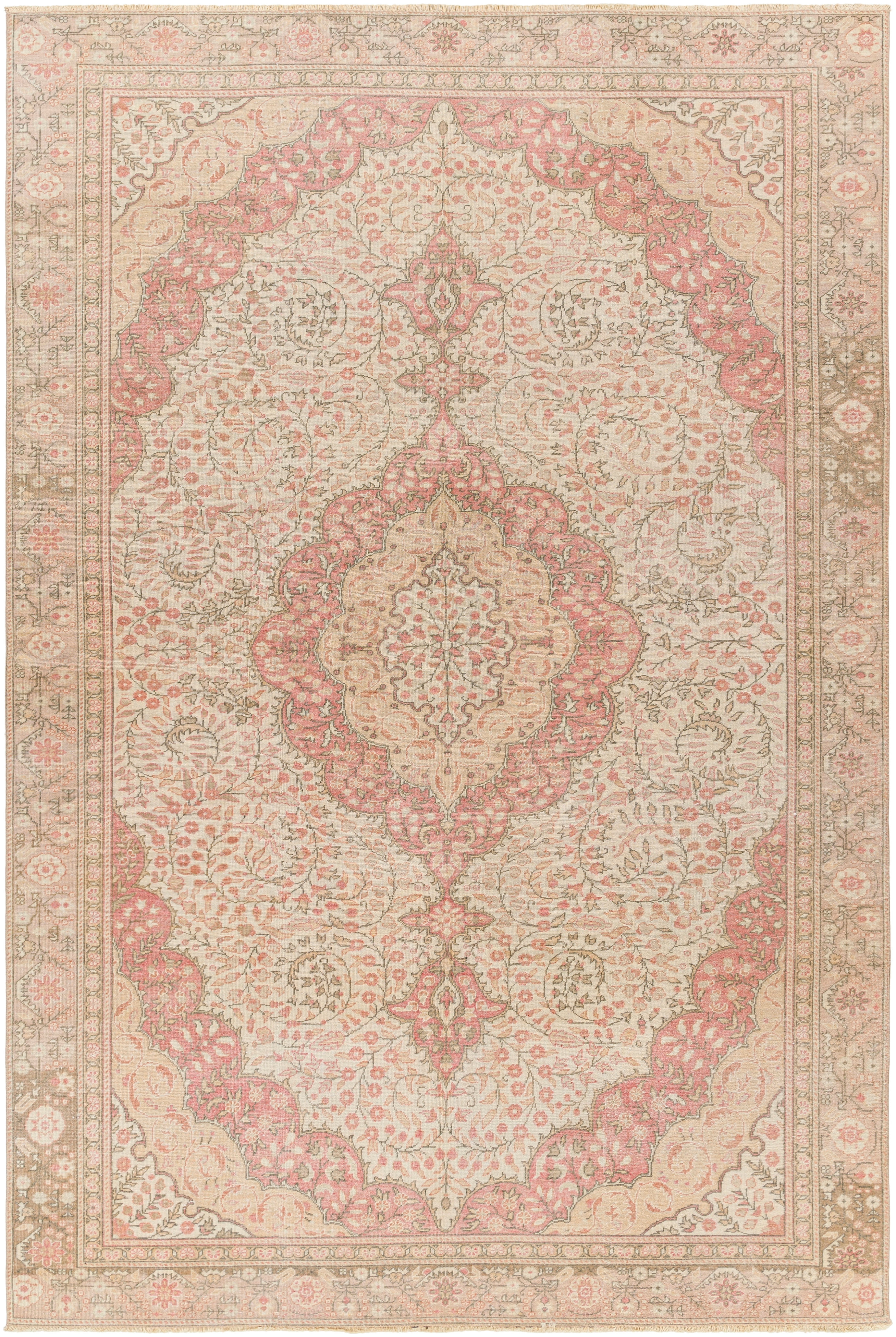 Antique One of a Kind Beige Indoor 5'9" x 9'2" Handmade Rug - Image 0