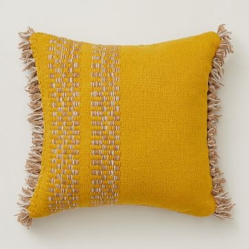 Woven Mixed Side Stripe Indoor/Outdoor Pillow, Dark Horseradish, 20"x20" - Image 0