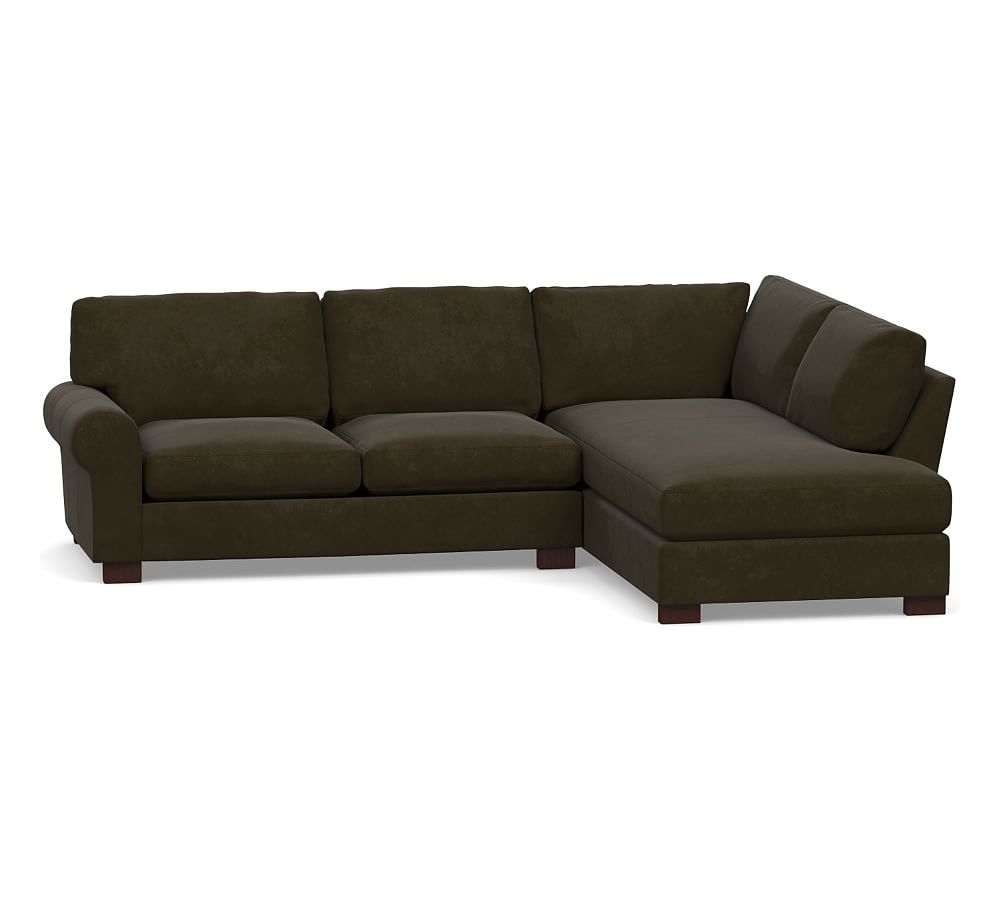 Turner Roll Arm Leather Left Sofa Return Bumper Sectional, Down Blend Wrapped Cushions, Aviator Blackwood - Image 0