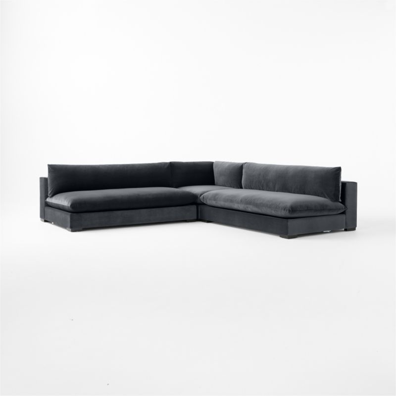 Deseo 3-Piece Modular Charcoal Grey Performance Velvet Deep Depth Sectional Sofa - Image 2