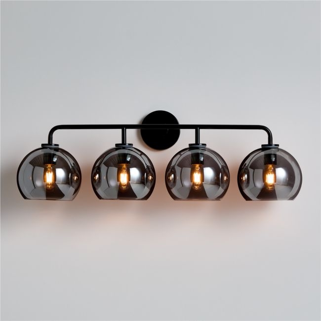 Arren Black 4-Light Wall Sconce Light with Silver Glass Round Shade - Image 0