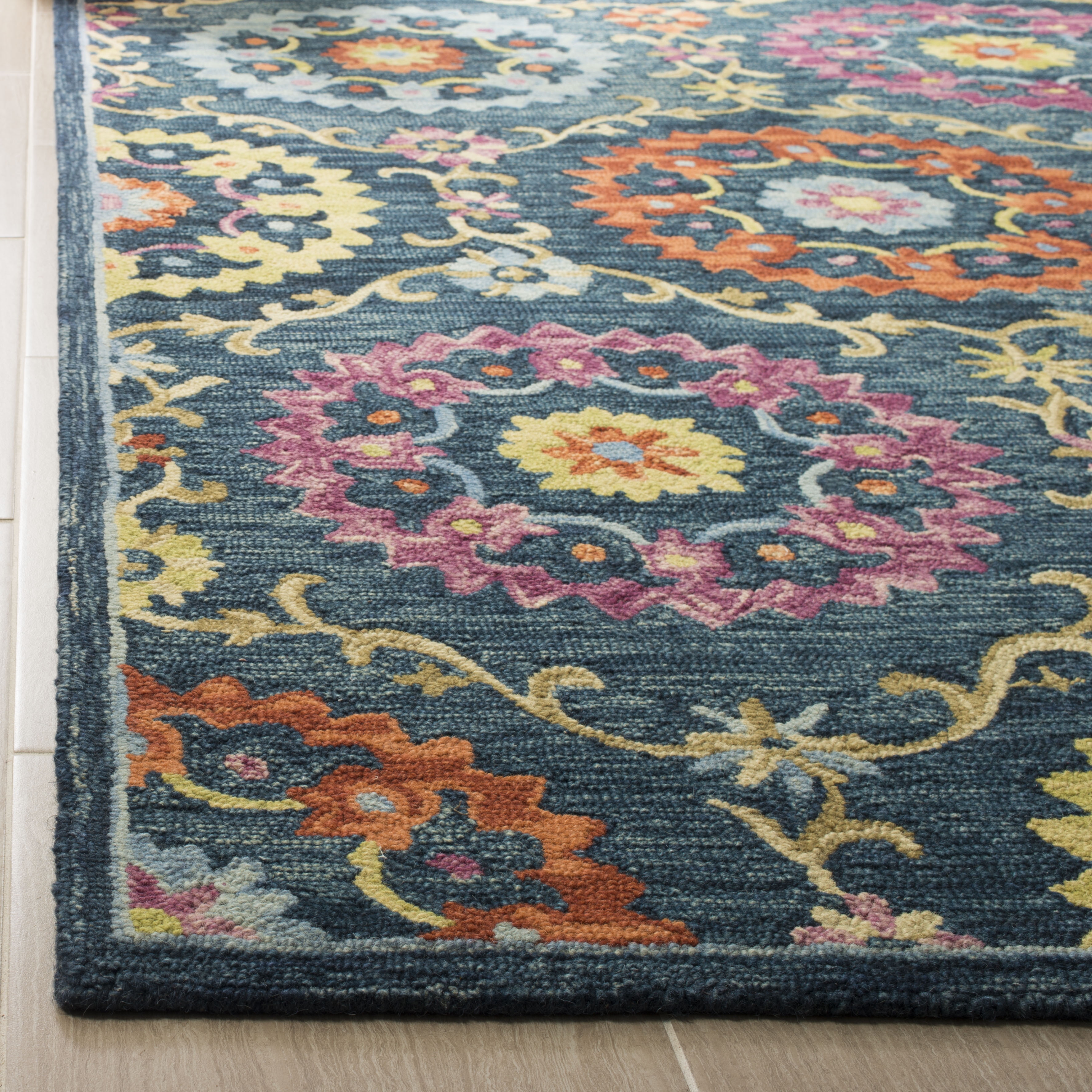 Arlo Home Hand Hooked Area Rug, SZN328A, Blue/Multi,  3' X 5' - Image 2