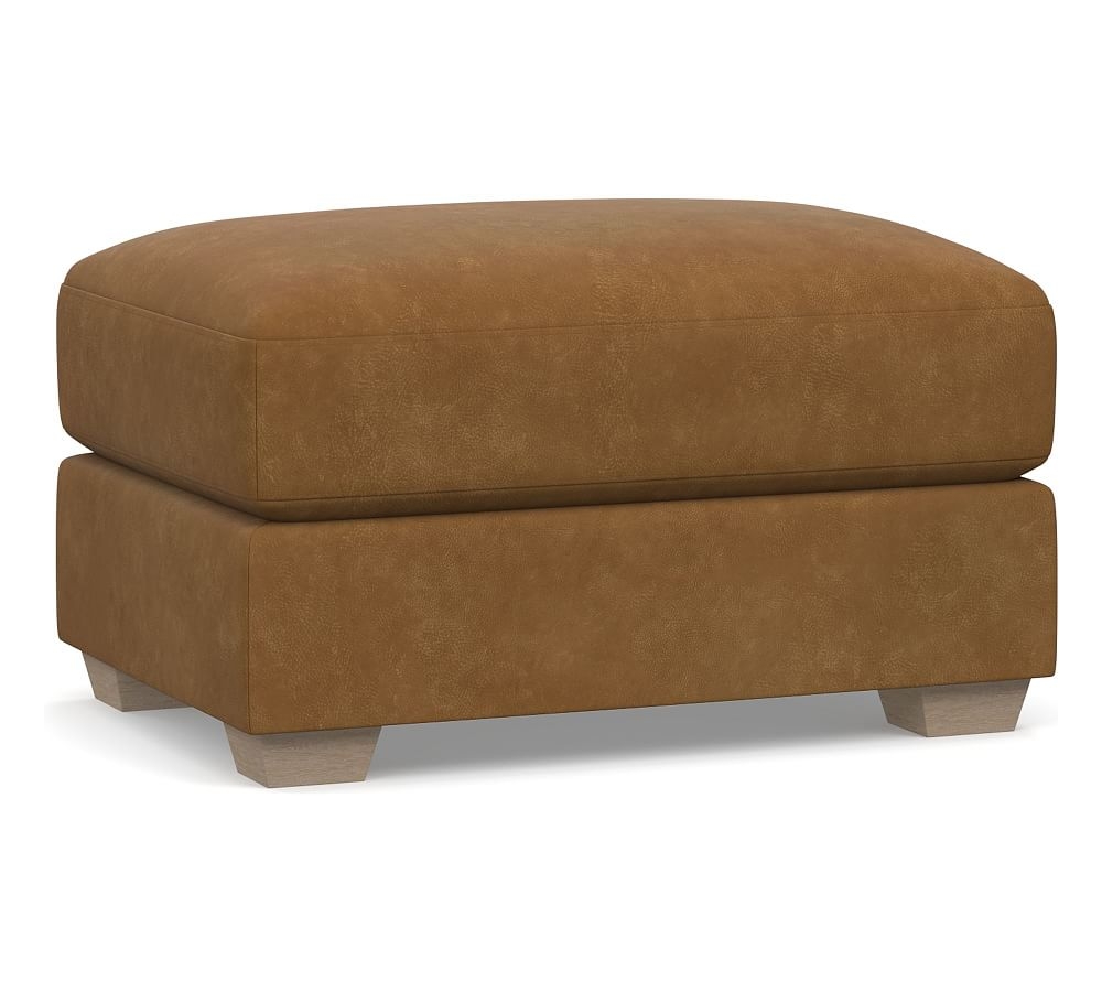 Canyon Leather Ottoman, Polyester Wrapped Cushions, Nubuck Camel - Image 0