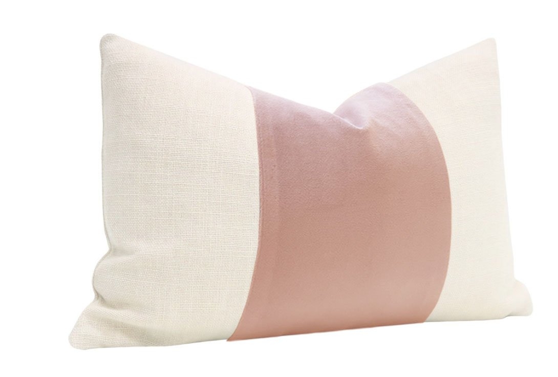 The Little Lumbar Panel Classic Velvet Throw Pillow Cover, Blush, 18" x 12" - Image 1