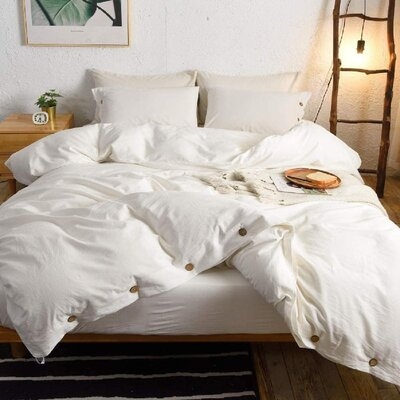 3 Pieces White Duvet Cover King,100% Washed Cotton Duvet Cover With Button Closure,Ultra Soft Natural Cotton Bedding Set-King Size(1 Duvet Cover 2 Pillowcases) - Image 0