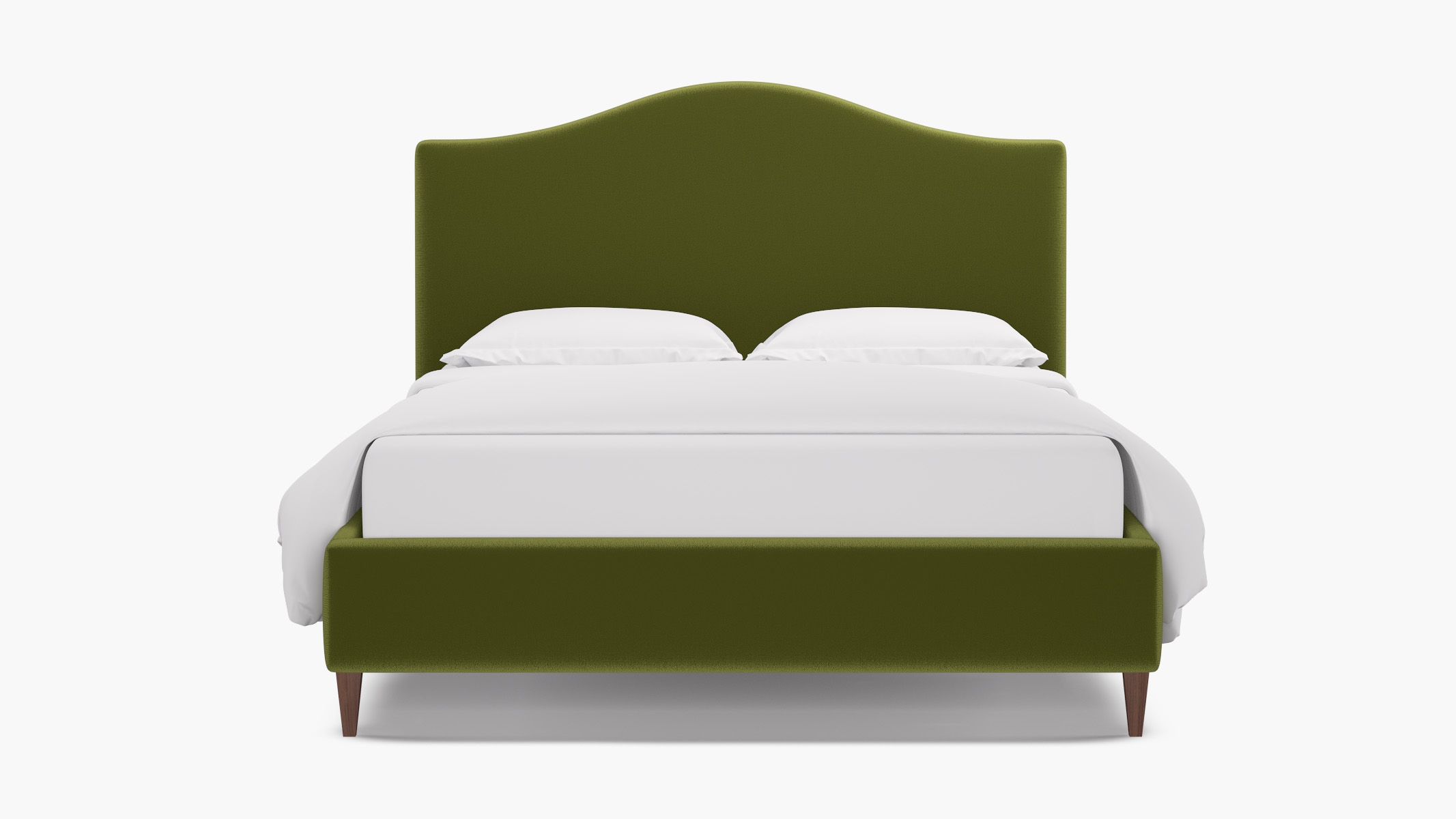 Camelback Bed, Sage Performance Velvet, Walnut Square Tapered Leg, King - Image 0