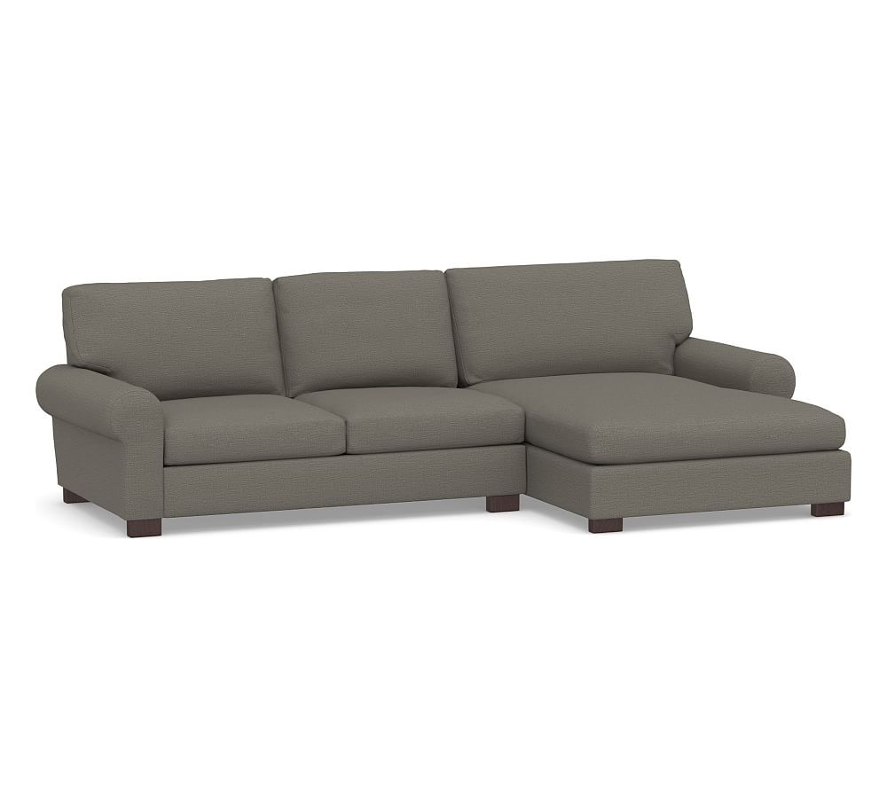Turner Roll Arm Upholstered Left Arm Loveseat with Double Chaise Sectional, Down Blend Wrapped Cushions, Chunky Basketweave Metal - Image 0