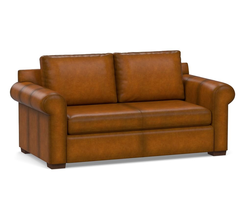 Shasta Roll Arm Leather Loveseat 71", Polyester Wrapped Cushions, Burnished Bourbon - Image 0