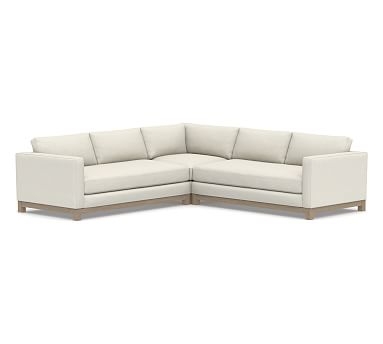 Jake Upholstered 3-Piece L-Shaped Corner Sectional 2x1, Wood Legs, Polyester Wrapped Cushions, Performance Boucle Oatmeal - Image 0