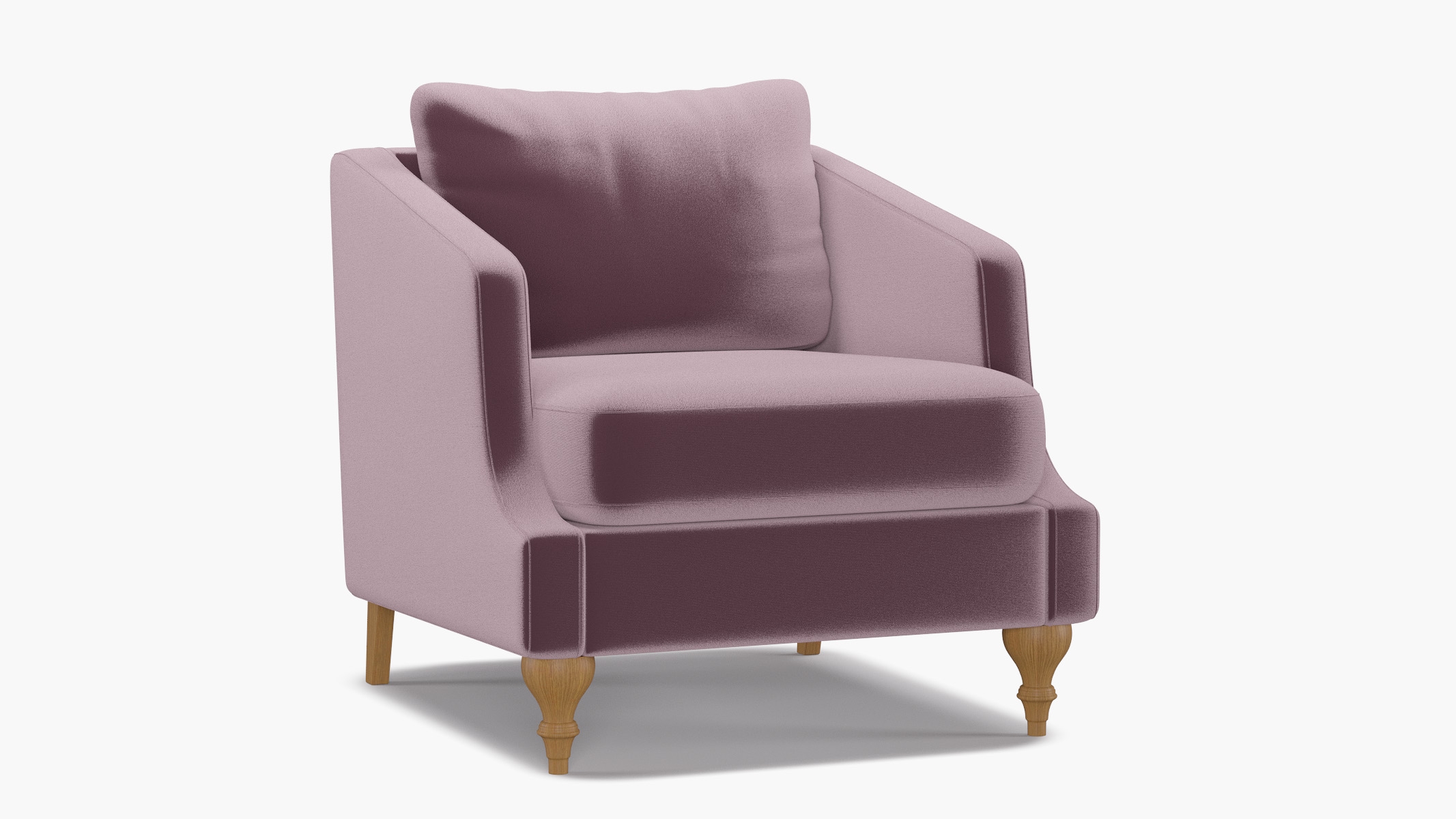 Slope Arm Chair, Lavender Performance Plush Velvet, Natural Turned Wood Leg - Image 1