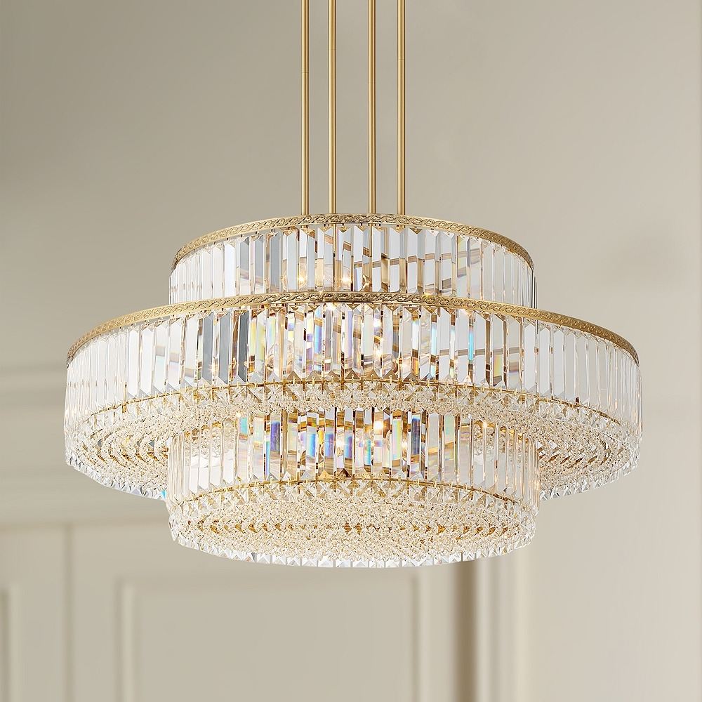 Stiffel Ella 32" Wide 16-Light 3-Tier Soft Gold and Crystal Chandelier - Image 0