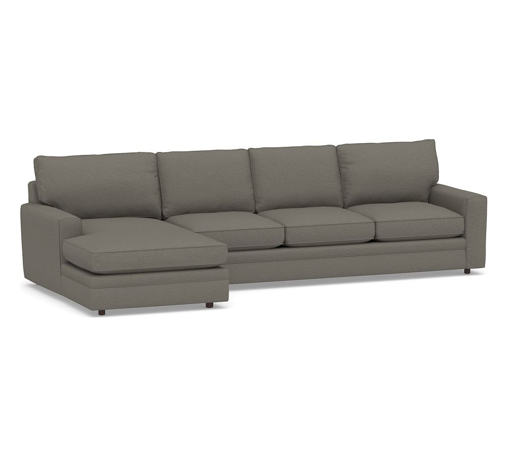 Pearce Square Arm Upholstered Right Arm Sofa with Double Chaise Sectional, Down Blend Wrapped Cushions, Chunky Basketweave Metal - Image 0