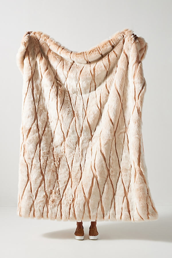 Alpine Faux Fur Throw Blanket By Anthropologie in Orange - Image 0