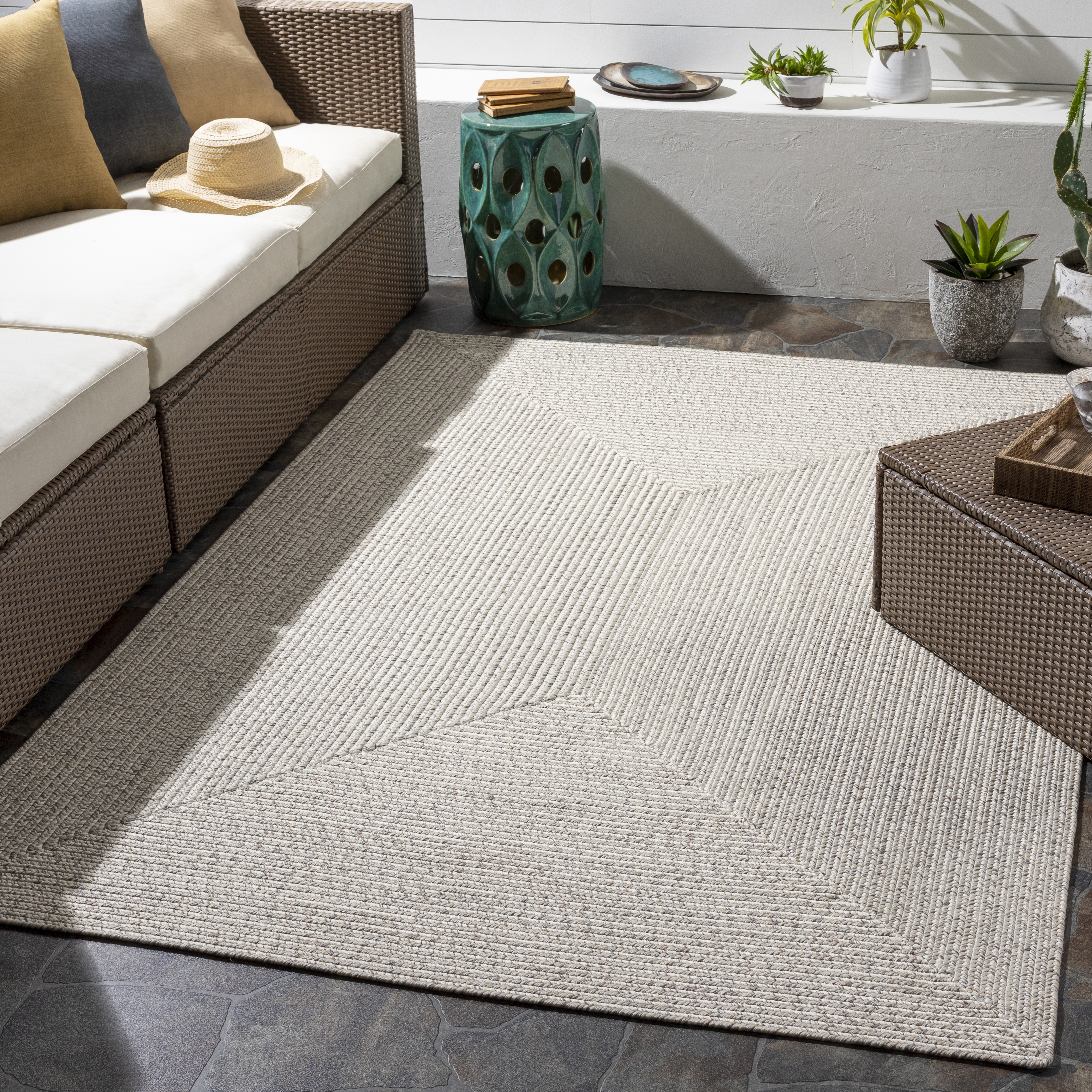 Chesapeake Bay Beige Outdoor 6' x 9' Machine Woven Rug - Image 2