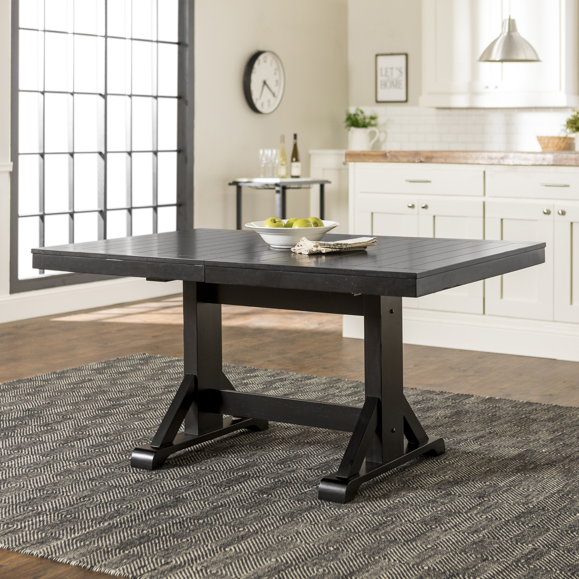 60" Modern Farmhouse Wood Expandable Dining Table - Antique Black  - Image 3