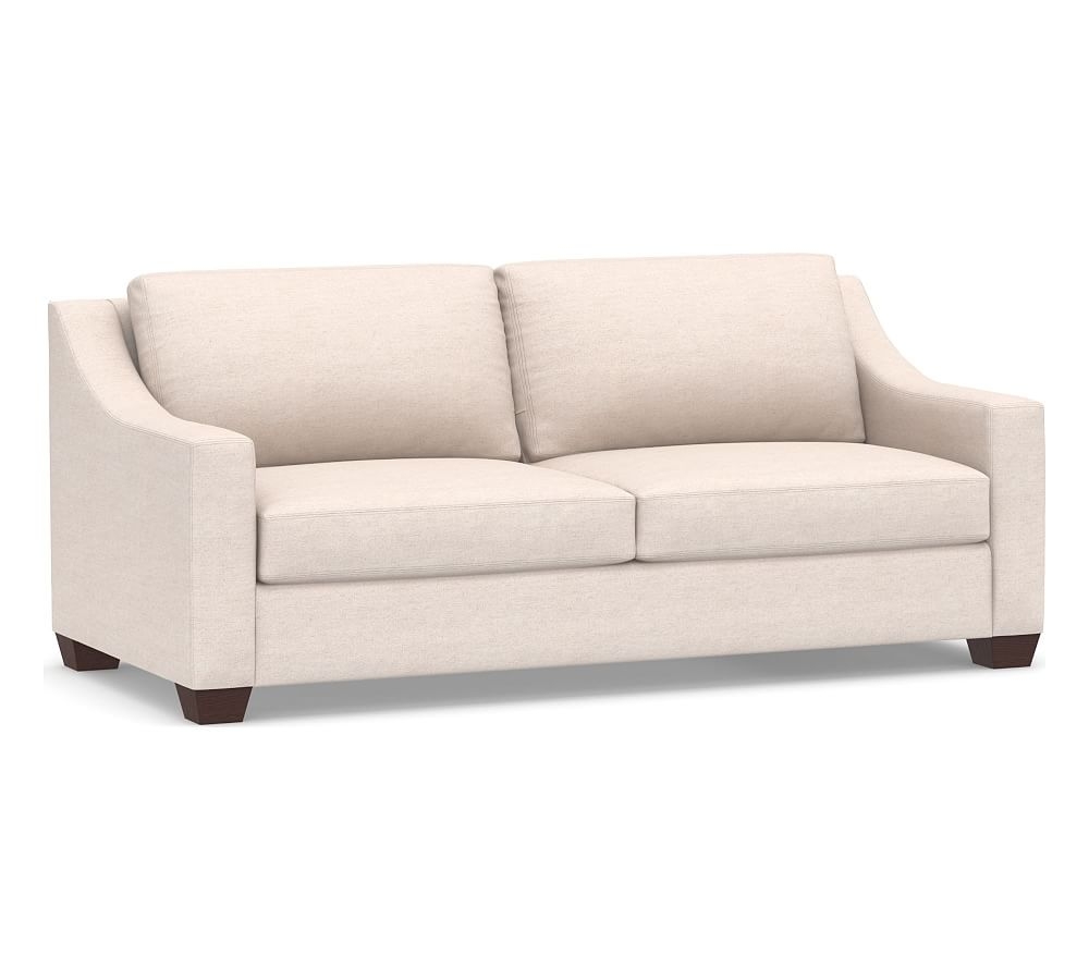 York Slope Arm Upholstered Loveseat 70.5", Down Blend Wrapped Cushions, Performance Heathered Basketweave Dove - Image 0