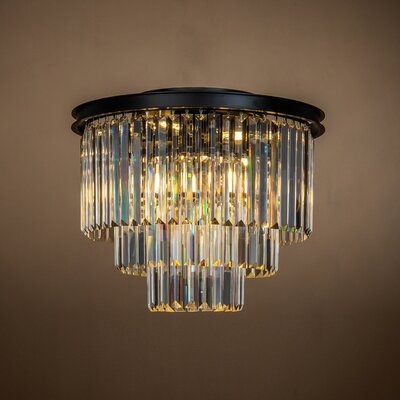6-Light Matte Black Glam Crystal Flush Mount Ceiling Lights 3 Tier Interior Decor Chandelier - Image 0