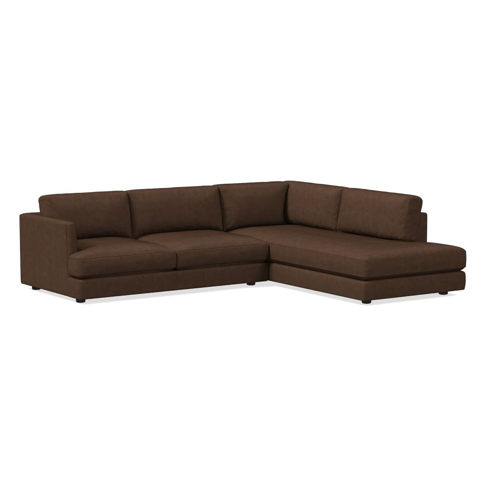Haven 108" Right Multi Seat 2-Piece Bumper Chaise Sectional, Standard Depth, Vegan Leather, Molasses - Image 0