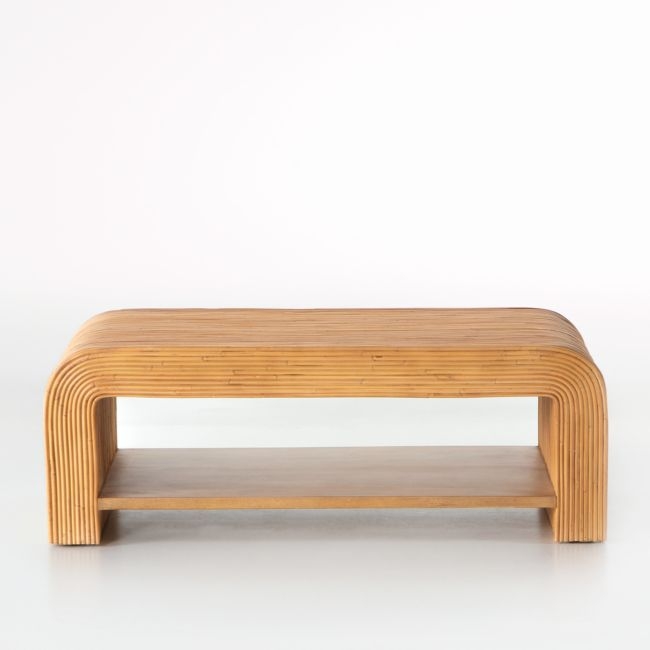 Frannie Honey Rattan 45" Rectangular Coffee Table with Shelf - Image 0