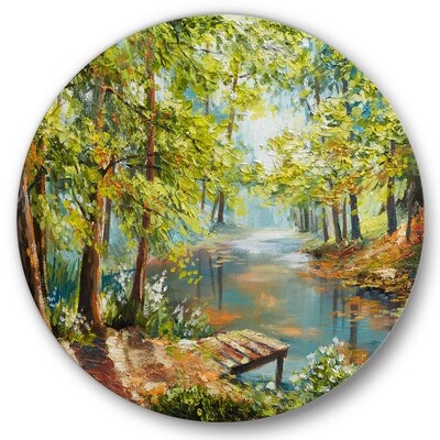 Autumn Forest With Meandering River - Lake House Metal Circle Wall Art - Image 0