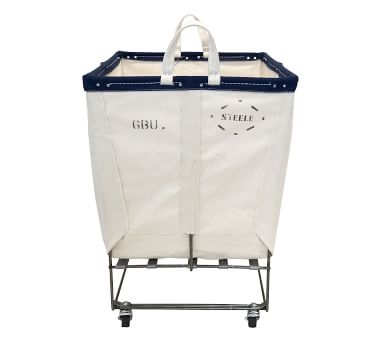 Elevated Canvas Laundry Basket with Wheels, Large, Natural/Navy - Image 5