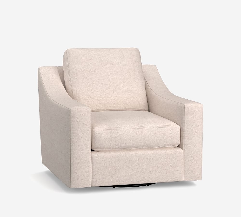 Turner Slope Arm Upholstered Swivel Armchair, Down Blend Wrapped Cushions, Park Weave Oatmeal - Image 0