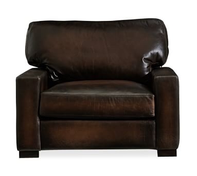 Turner Square Arm Leather Grand Armchair 43", Down Blend Wrapped Cushions, Churchfield Camel - Image 2
