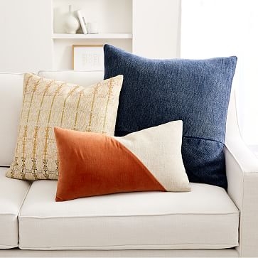 Cotton Linen + Velvet Corners Pillow Cover with Down Insert, Stone White, 24"x24" - Image 3