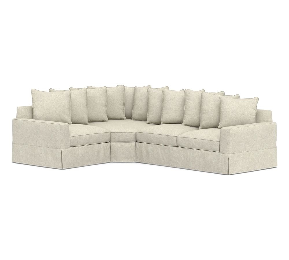 PB Comfort Square Arm Slipcovered Right Arm 3-Piece Wedge Sectional, Box Edge Down Blend Wrapped Cushions, Performance Heathered Basketweave Alabaster White - Image 0