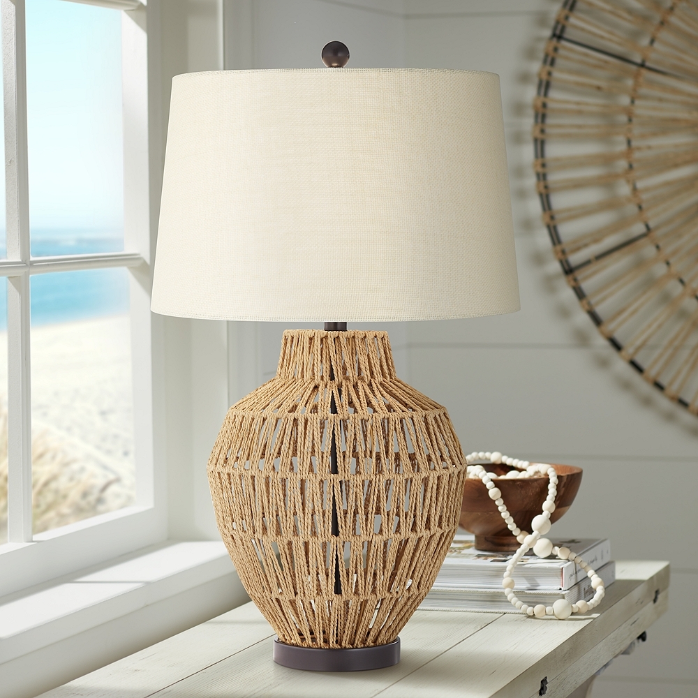 360 Lighting San Marcos 27" Woven Wicker Coastal Modern Table Lamp - Image 0