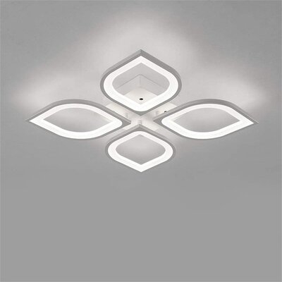Modern LED Ceiling Light, 4 Heads Petal Semi Flush Monochromatic Chandelier Acrylic 48W White Light For Living Room Bedroom (White) - Image 0