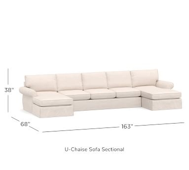 Pearce Roll Arm Slipcovered U-Chaise Loveseat Sectional, Down Blend Wrapped Cushions, Textured Basketweave Black - Image 3