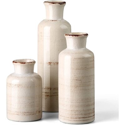 Ceramic Rustic Vase For Home Decor, Set Of 3 Decorative Vases For Table, Retro White, Kitchen, Living Room,Great For Adding A Decorative Touch To Any Room's Decor. - Image 0