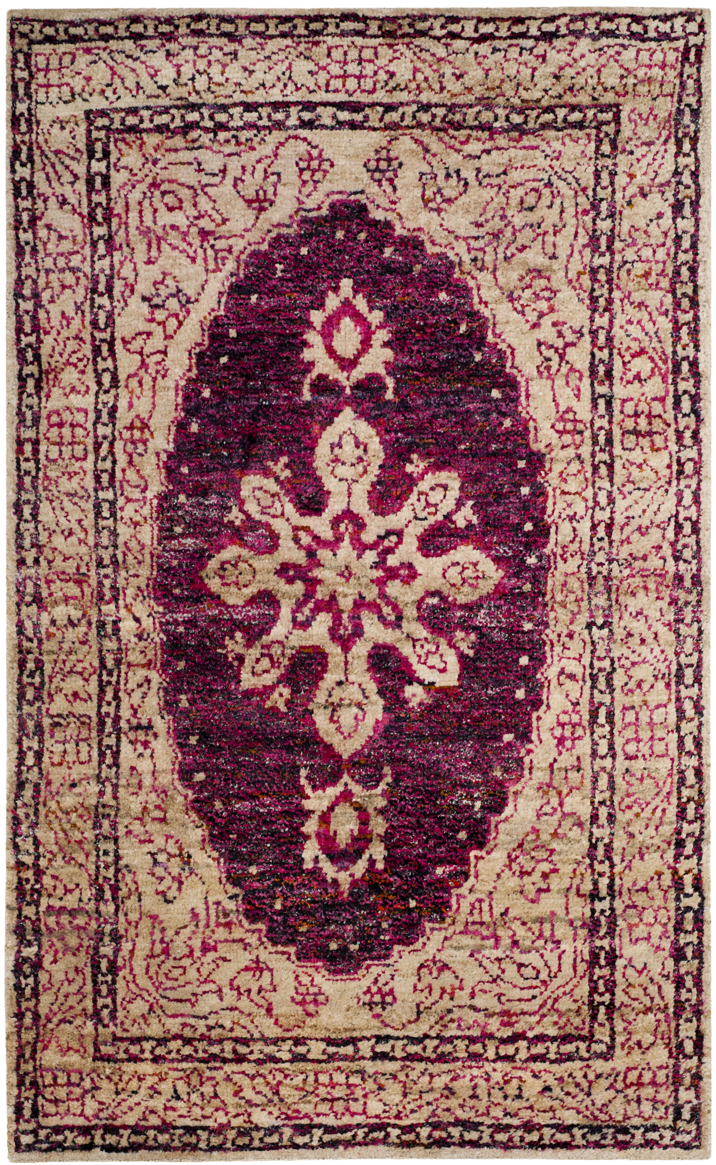 Arlo Home Hand Knotted Area Rug, TGR604A, Fuchsia/Beige,  5' X 8' - Image 0