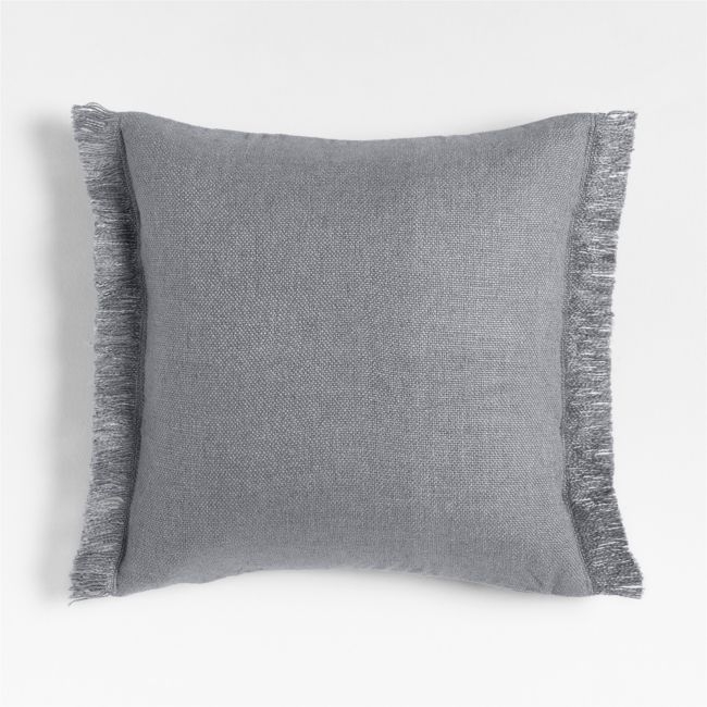 Casual Textured Fringe 23x23 Smoke Blue Throw Pillow with Feather Insert - Image 0