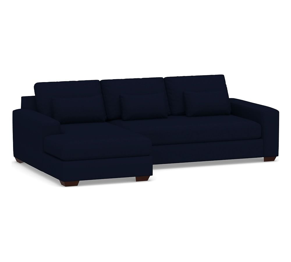 Big Sur Square Arm Upholstered Deep Seat Right Arm Loveseat with Chaise Sectional and Bench Cushion, Down Blend Wrapped Cushions, Performance Everydaylinen(TM) Navy - Image 0