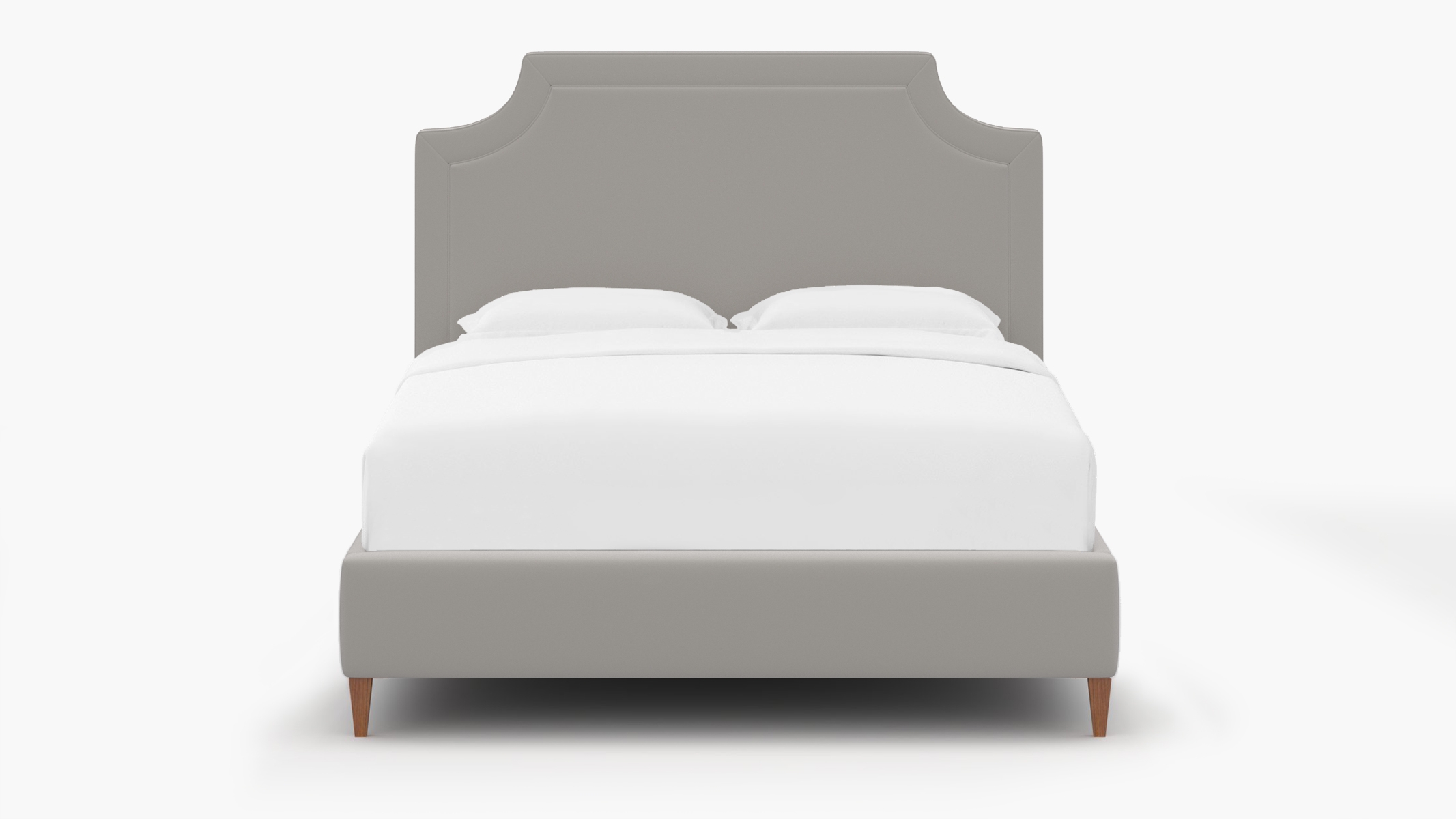 Deco Bed, White Performance Velvet, Walnut Square Tapered Leg, Full - Image 0