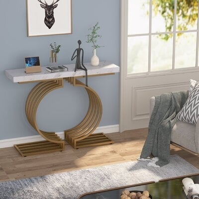 Modern Console Table With Geometric Base, Comtemporary Entryway Sofa Table - Image 0