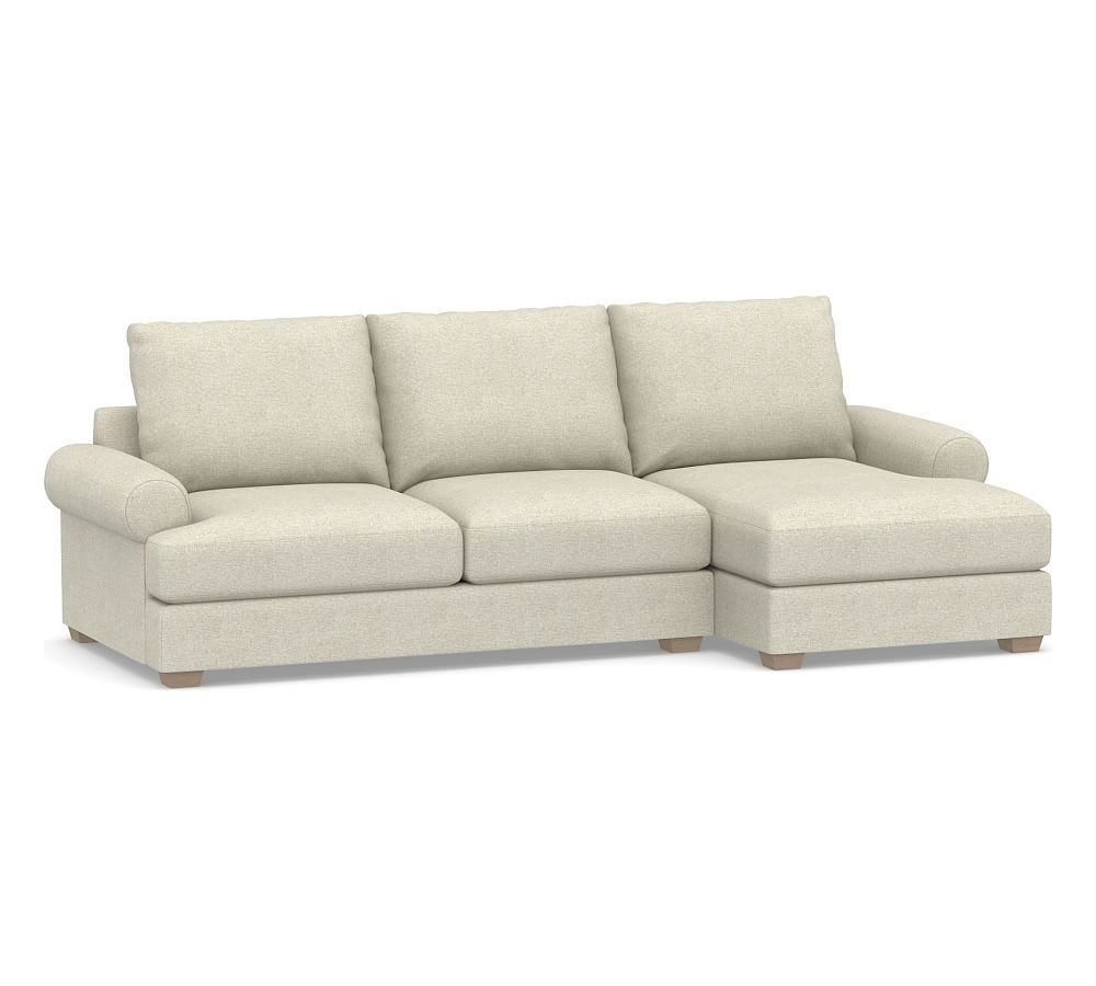 Canyon Roll Arm Upholstered Left Arm Loveseat with Chaise SCT, Down Blend Wrapped Cushions, Performance Heathered Basketweave Alabaster White - Image 0