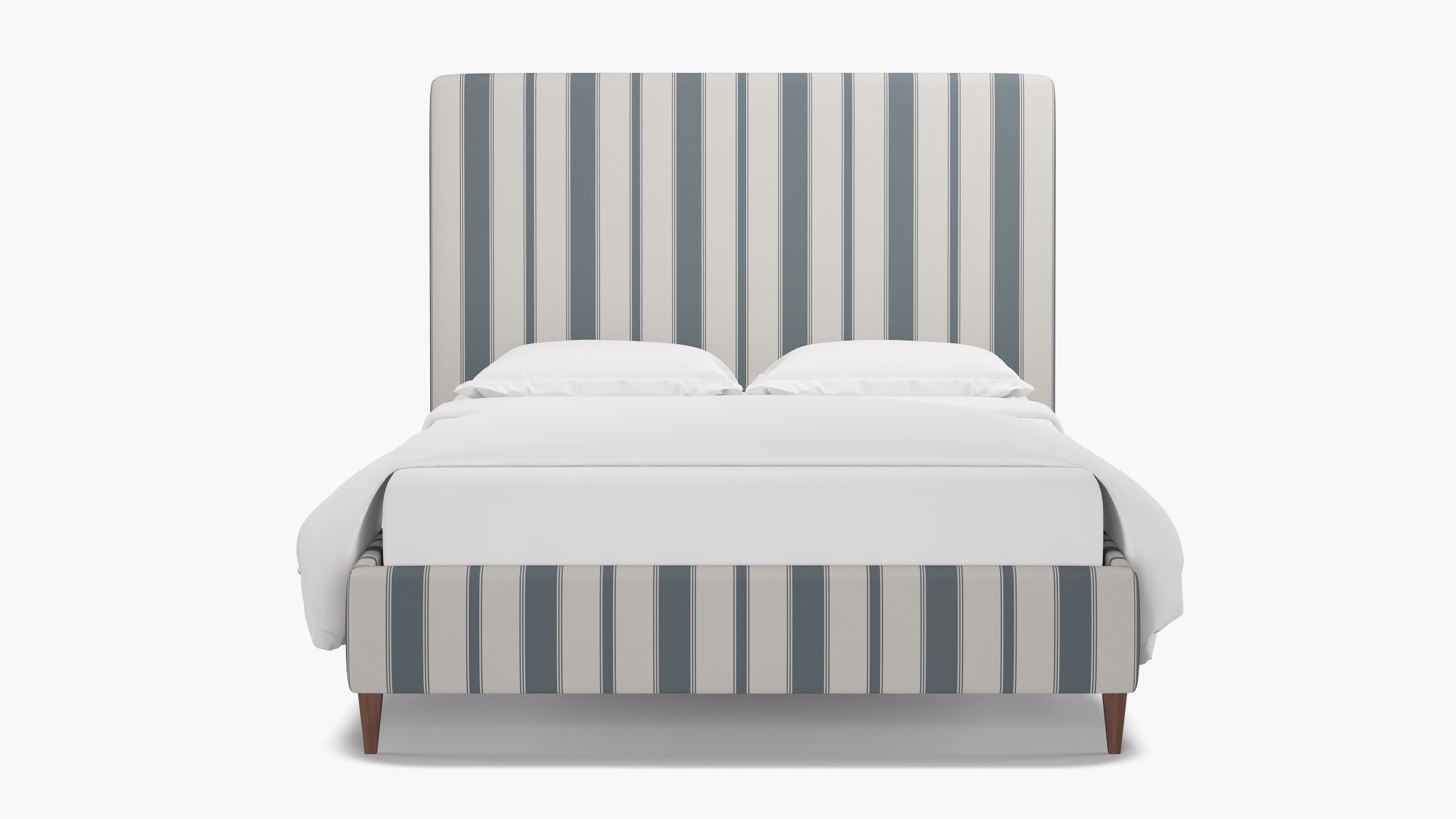 Classic Bed, French Blue Clarence Stripe, Walnut Square Tapered Leg, Queen - Image 0
