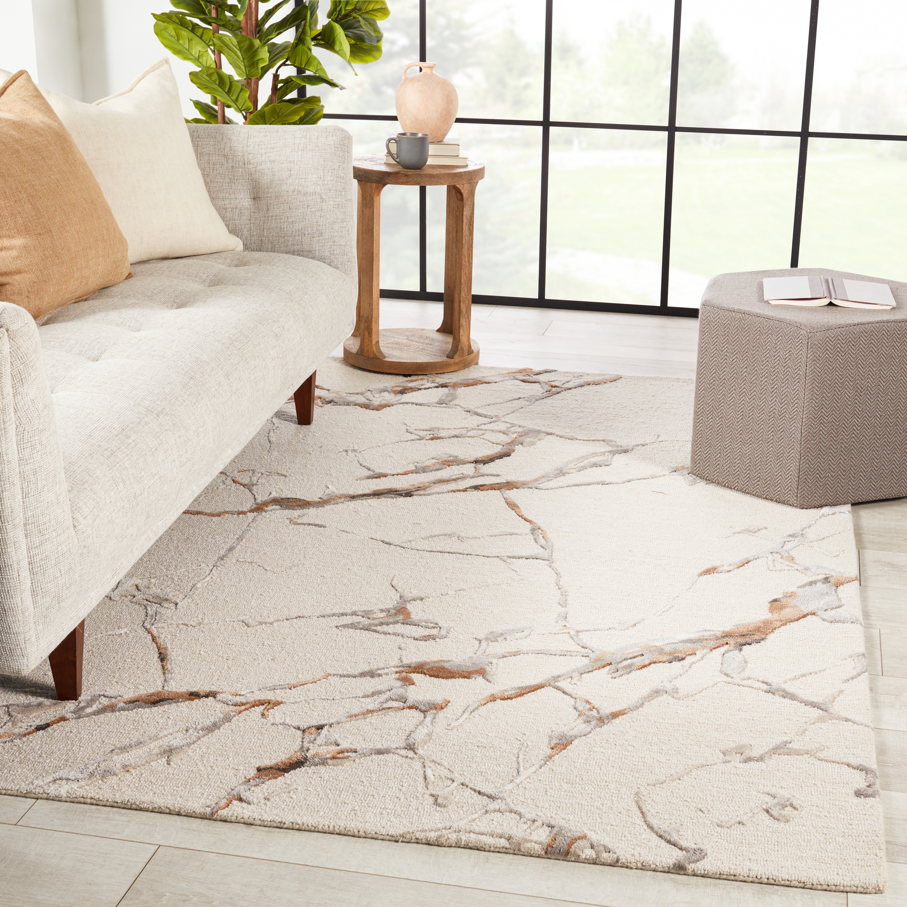 Shattered FRG01 Handmade Abstract Taupe and Bronze Area Rug (6'x9') - Image 4