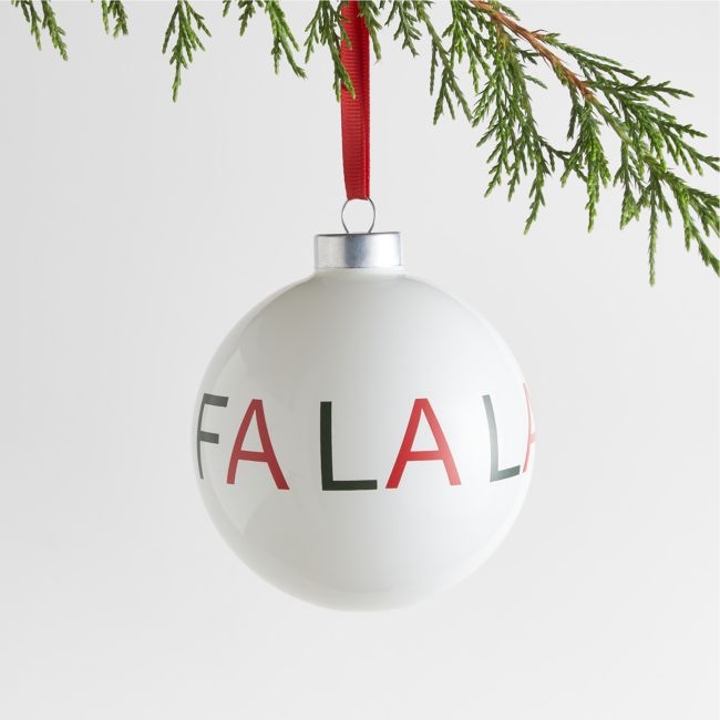 Fa La La White Ball Christmas Tree Ornament - Image 0