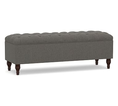 Lorraine Upholstered Tufted Storage Bench, Chenille Basketweave Charcoal - Image 0