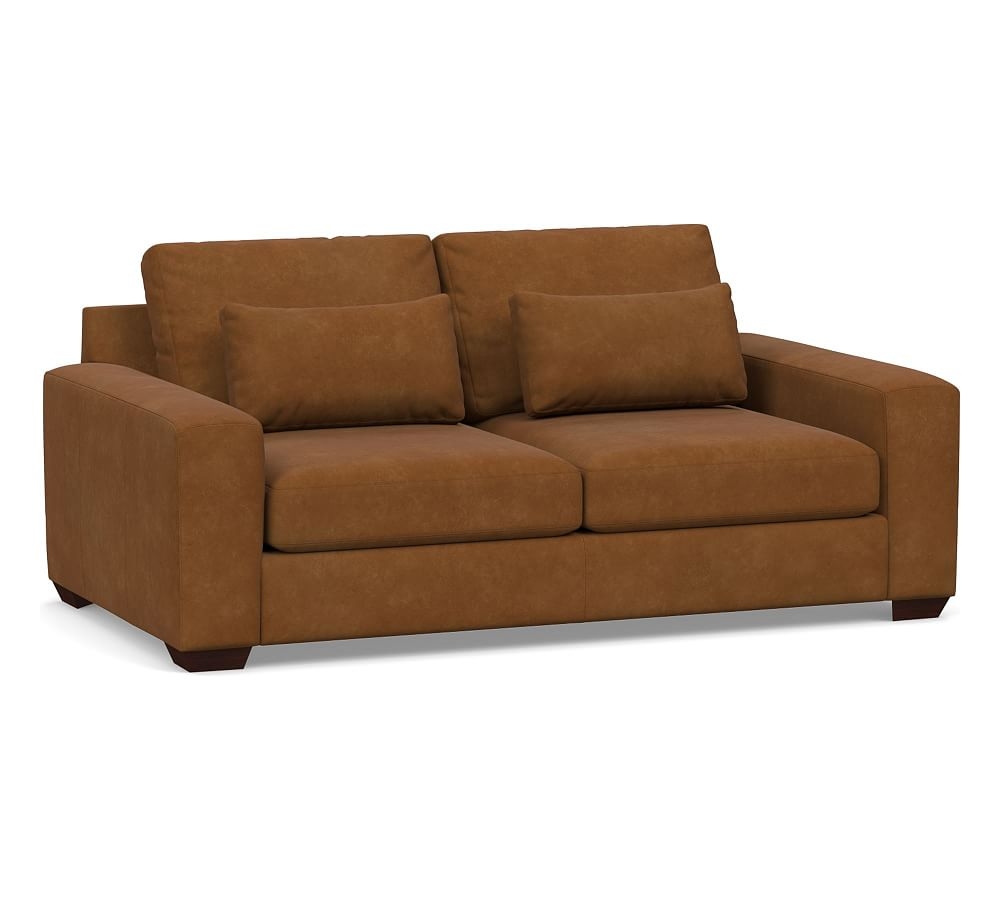 Big Sur Square Arm Leather Deep Seat Sofa 82", Down Blend Cushions, Nubuck Caramel - Image 0